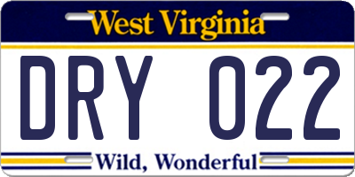 WV license plate DRY022