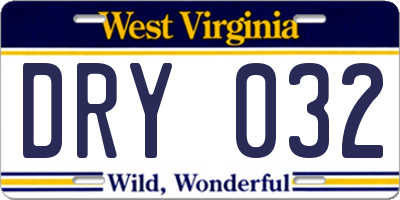 WV license plate DRY032