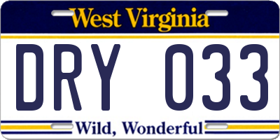 WV license plate DRY033