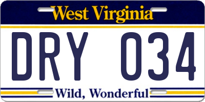 WV license plate DRY034