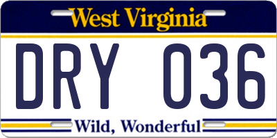 WV license plate DRY036