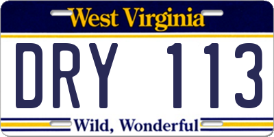 WV license plate DRY113