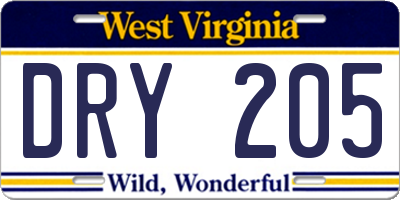 WV license plate DRY205
