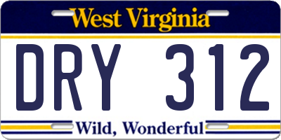 WV license plate DRY312