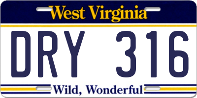 WV license plate DRY316
