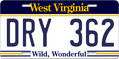 WV license plate DRY362