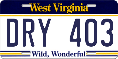 WV license plate DRY403