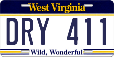 WV license plate DRY411