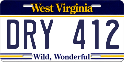 WV license plate DRY412