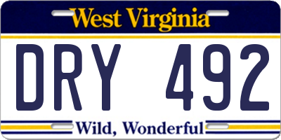 WV license plate DRY492