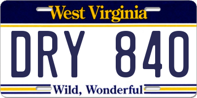 WV license plate DRY840
