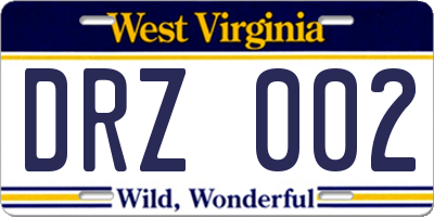 WV license plate DRZ002