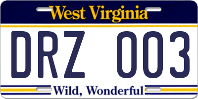 WV license plate DRZ003