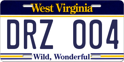 WV license plate DRZ004