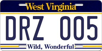 WV license plate DRZ005