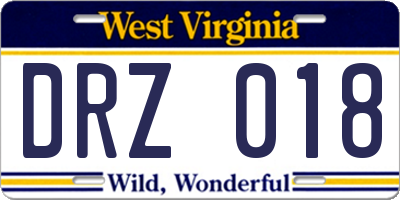 WV license plate DRZ018