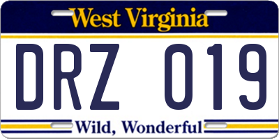 WV license plate DRZ019