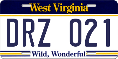 WV license plate DRZ021