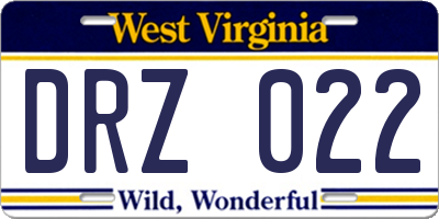 WV license plate DRZ022