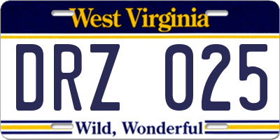 WV license plate DRZ025
