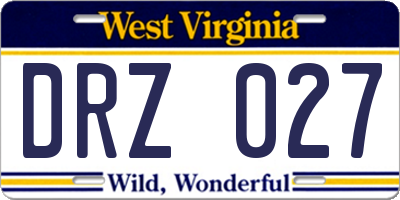 WV license plate DRZ027