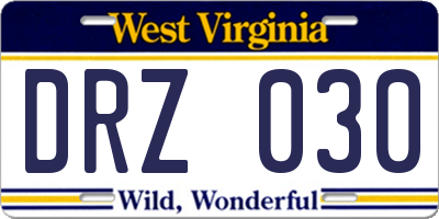 WV license plate DRZ030