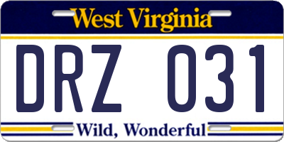 WV license plate DRZ031