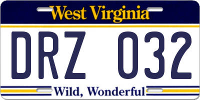 WV license plate DRZ032