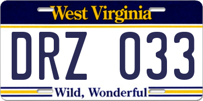 WV license plate DRZ033