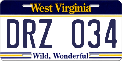WV license plate DRZ034