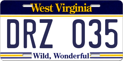 WV license plate DRZ035