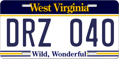 WV license plate DRZ040