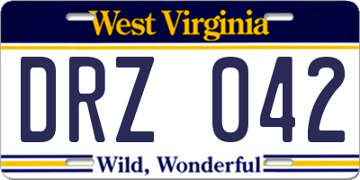 WV license plate DRZ042