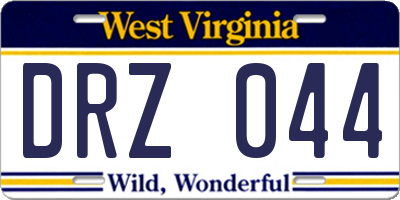 WV license plate DRZ044