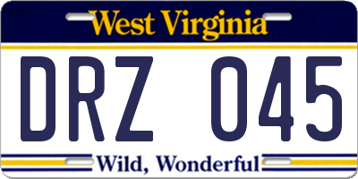 WV license plate DRZ045