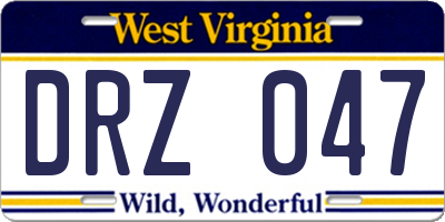 WV license plate DRZ047