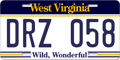WV license plate DRZ058