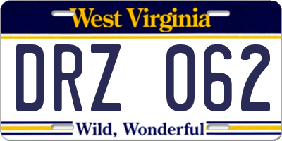 WV license plate DRZ062