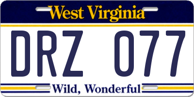 WV license plate DRZ077