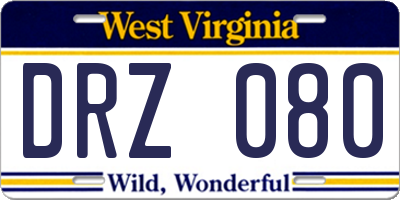 WV license plate DRZ080
