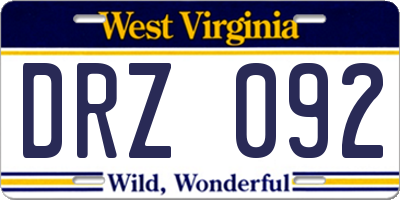 WV license plate DRZ092