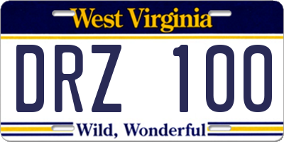 WV license plate DRZ100