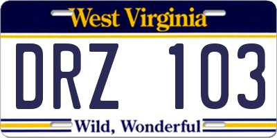 WV license plate DRZ103
