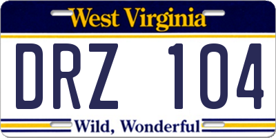 WV license plate DRZ104