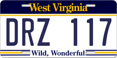 WV license plate DRZ117