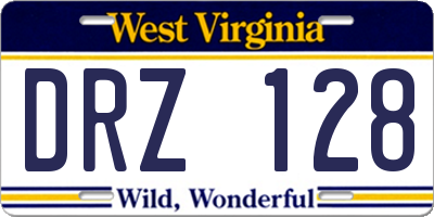 WV license plate DRZ128