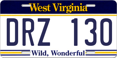 WV license plate DRZ130
