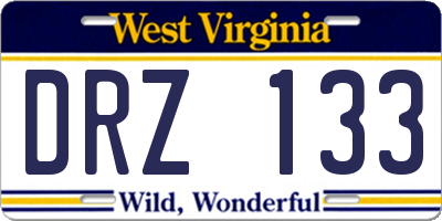 WV license plate DRZ133