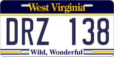 WV license plate DRZ138