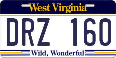 WV license plate DRZ160
